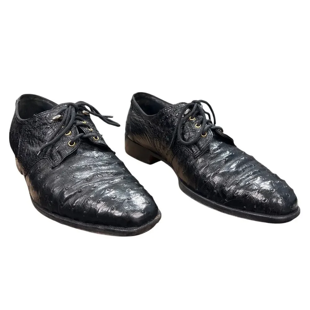 Vintage David Eden Men’s Black Full Quill Ostrich Derby’s Size 9.5 D